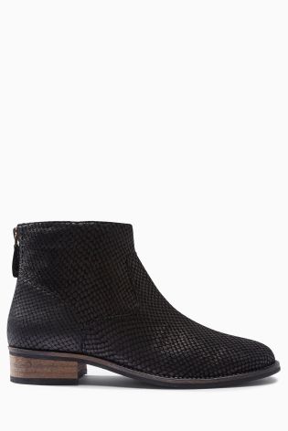 Back Zip Leather Ankle Boots